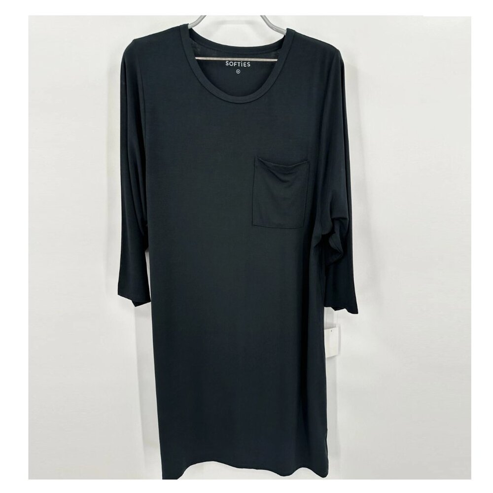 Softies Cam 36" 3/4 Sleeve Pocket Sleep Shirt size S Black Night Gown NWT